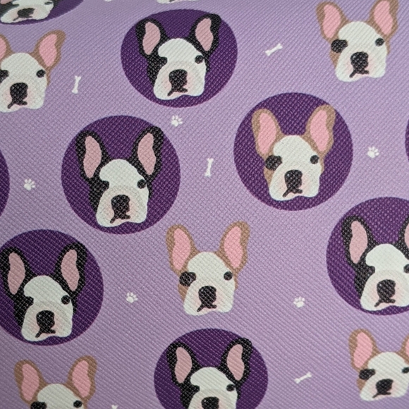 Boston Terrier Frenchie Cosmetic Bag Case Saffiano Vinyl Purple Lined NWT - Picture 12 of 13